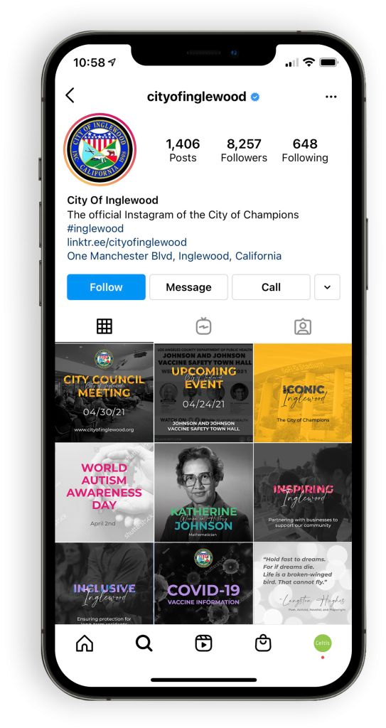 City of Inglewood Instagram displaying I-Word campaign posts