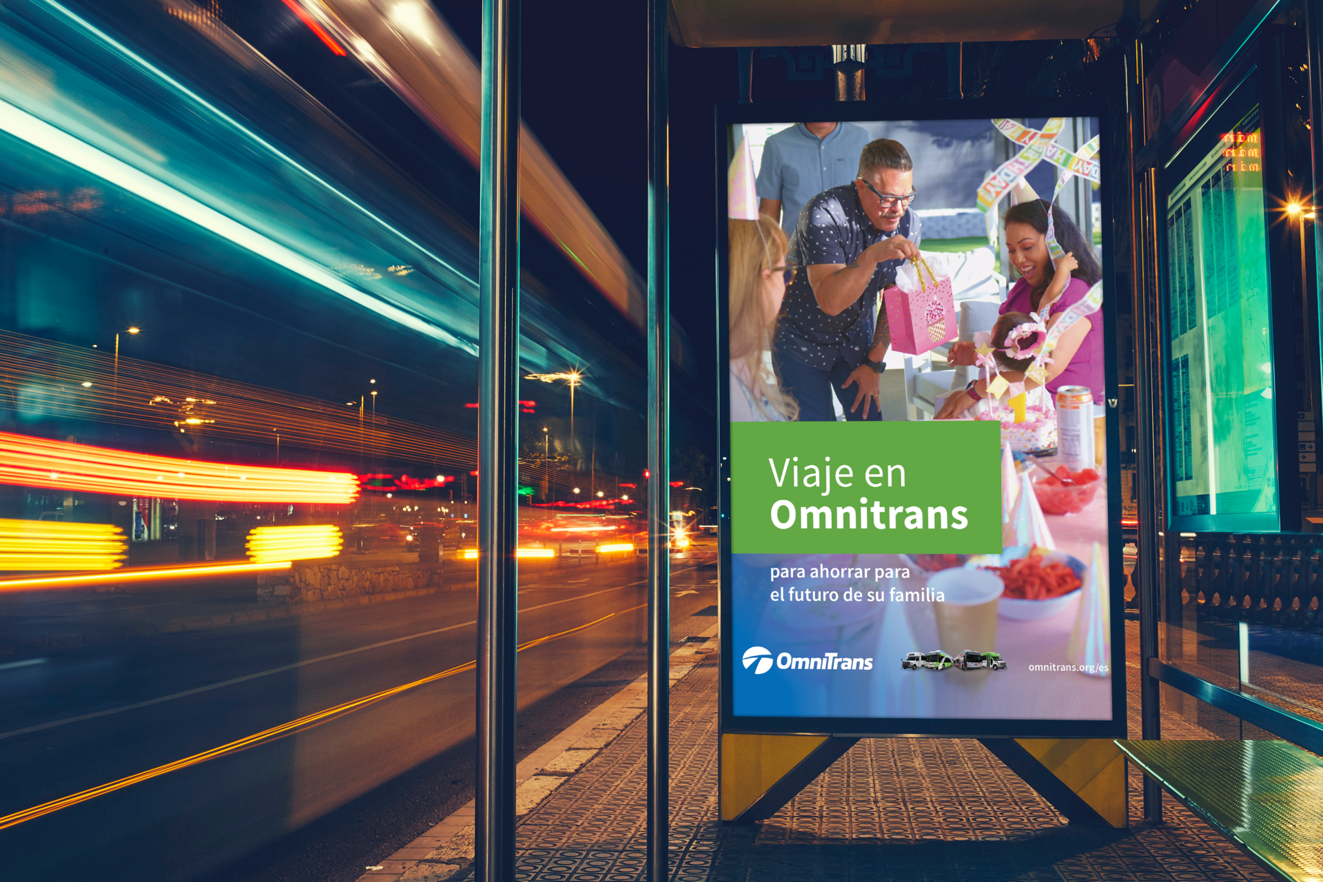 Omnitrans Spanish First bus stop ad