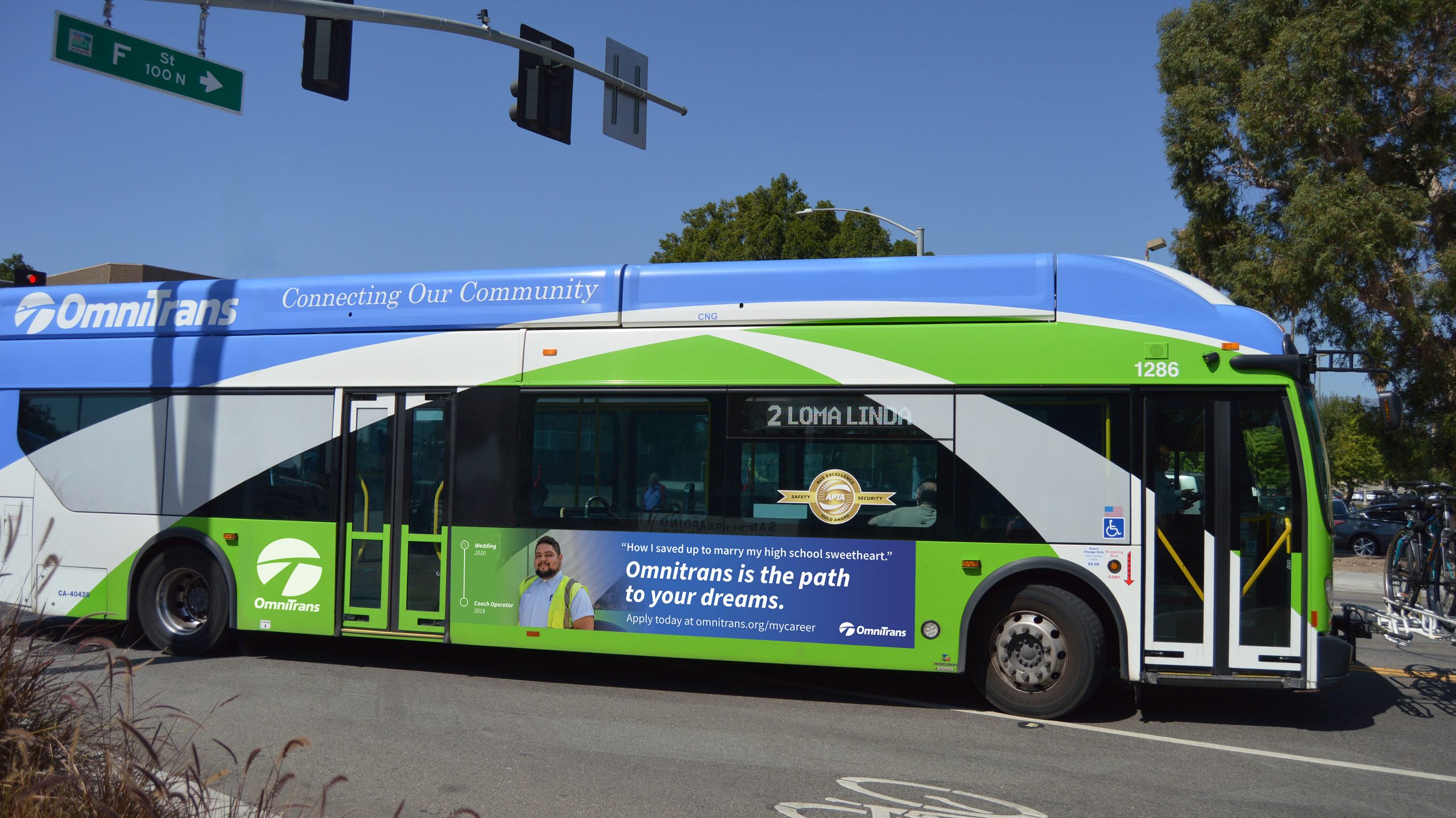 Omnitrans bus with king ad showing My Career Path ad