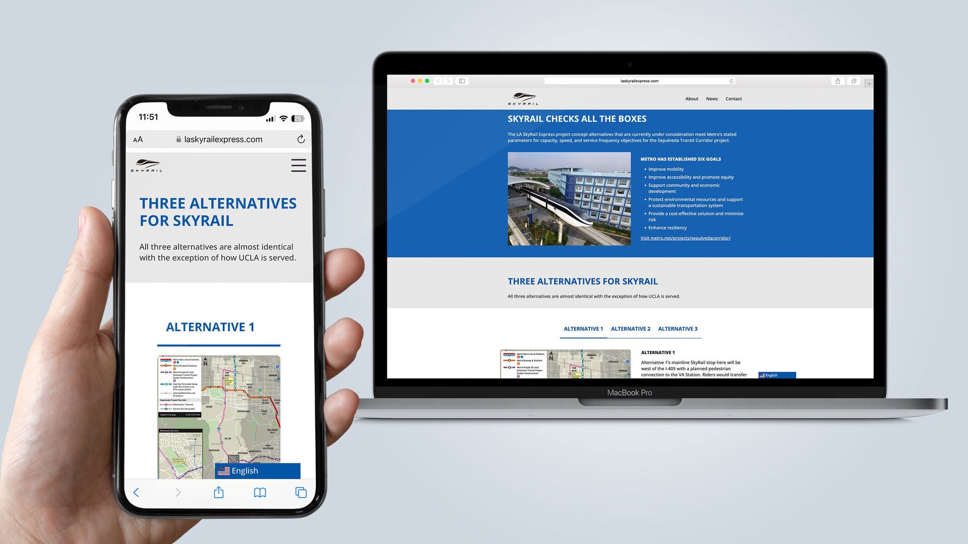 LA SkyRail Express on laptop and phone showing responsive nature of website
